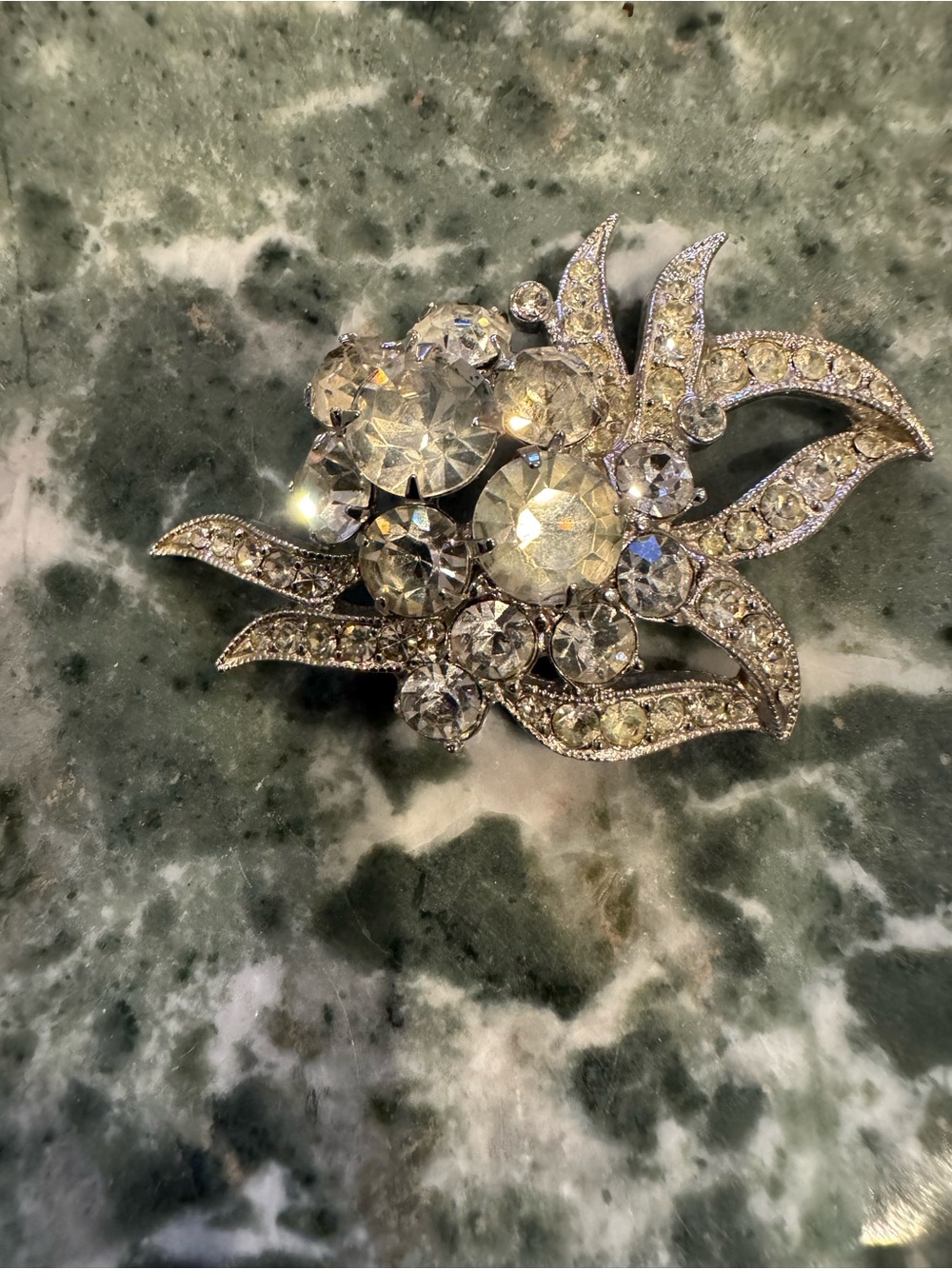 Vintage Eisenberg ice Clear Crystal Floral Silver Brooch - Women Jewelry